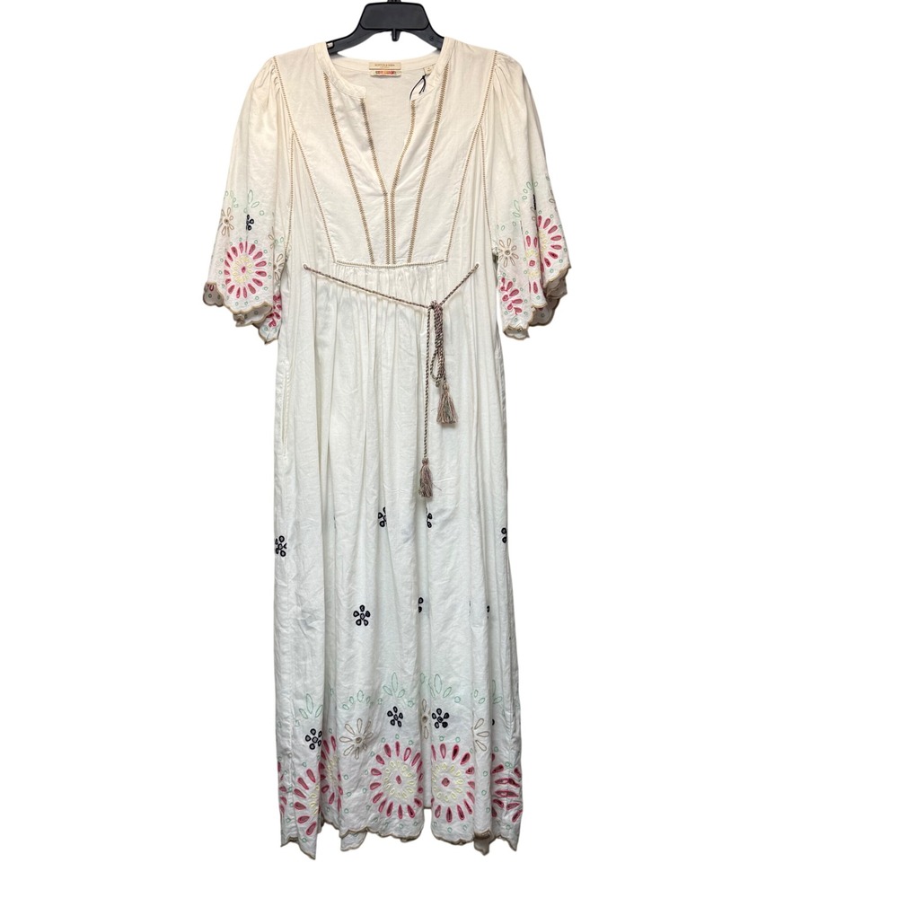Scotch & Soda Broderie Maxi Dress Women 8 Vanilla New Cotton Linen Embroidered‎
